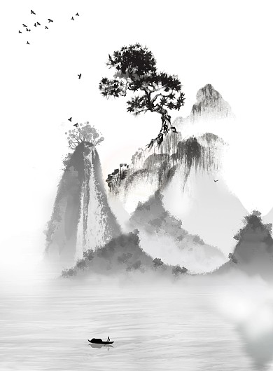 图怪兽原创元素水墨山水装饰画