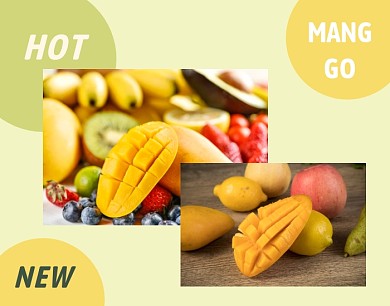 黄色绿色拼色芒果水果餐饮照片拼图