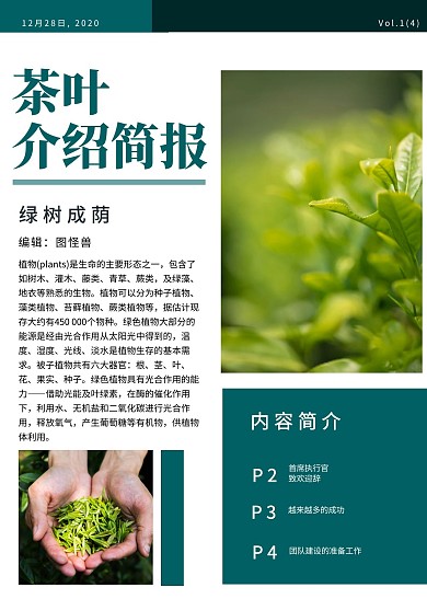 茶叶介绍简报简约绿色印刷简报