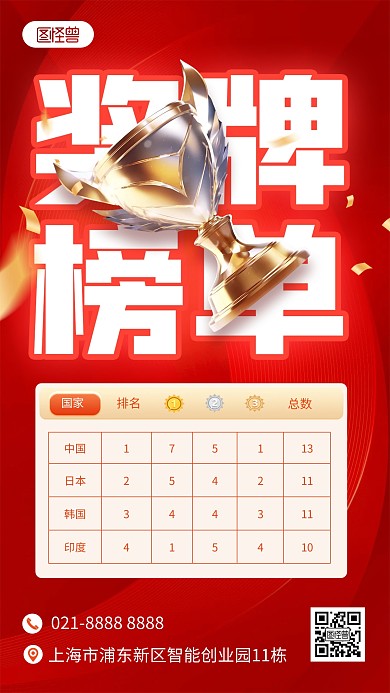 杭州运动会奖牌榜单手机海报