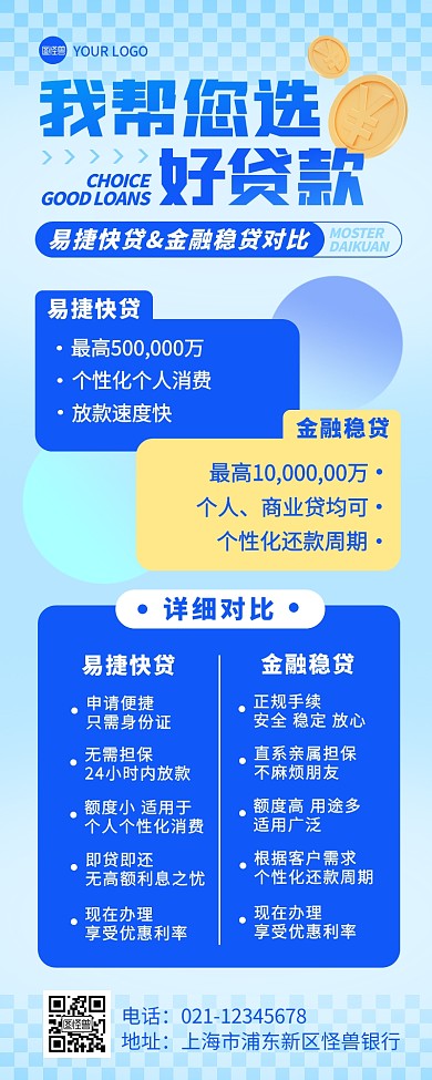 银行贷款产品比较宣传营销长图