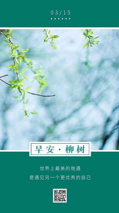 绿色早安柳树日签