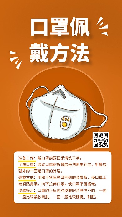 卡通口罩佩戴方法手机海报