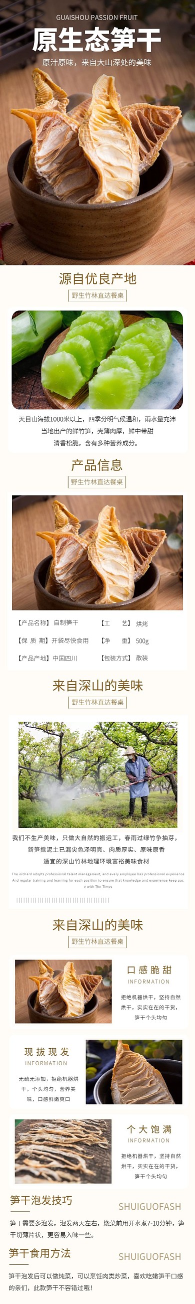 棕色食品笋干促销详情页