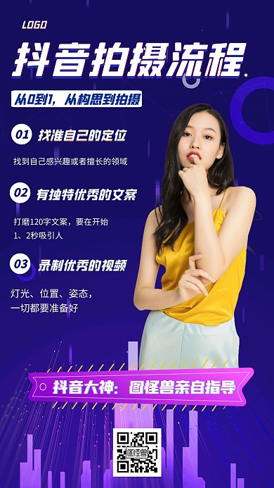 抖音拍摄流程几何风格宣传手机海报