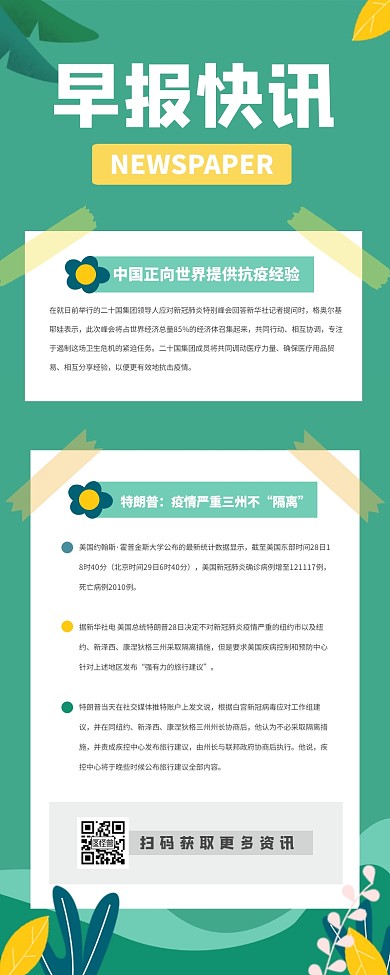 绿色清新花朵早报快讯营销长图