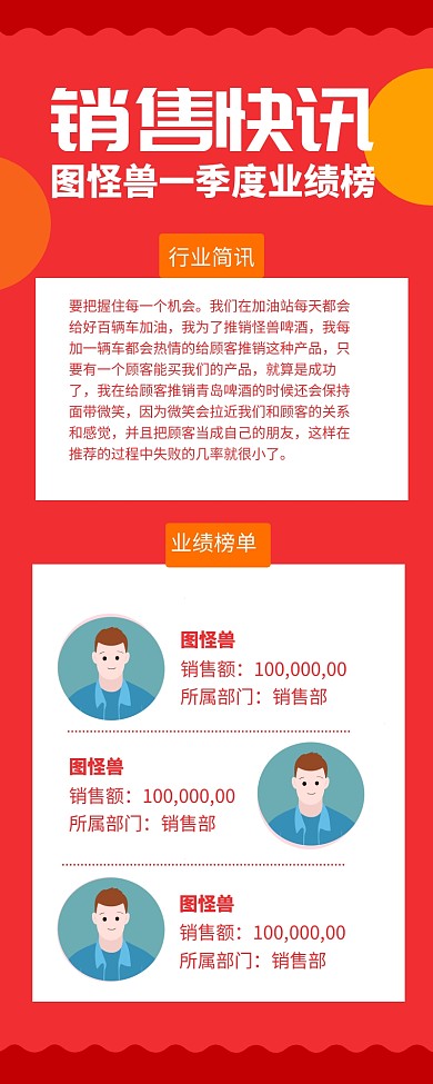 红色简约销售快讯业绩榜单营销长图