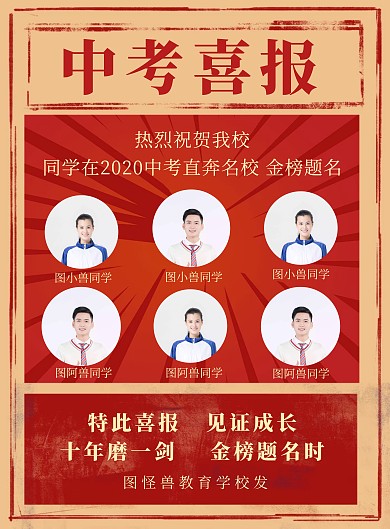 红色复古喜讯中考喜报竖版海报