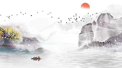图怪兽原创元素古风新中式风格装饰画背景