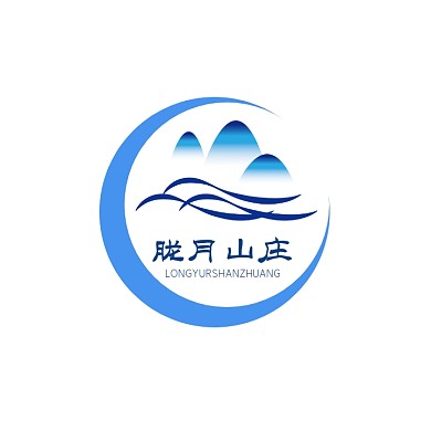 蓝色几何简约创意胧月山庄logo