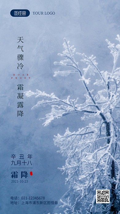 霜降节气简约风摄影图海报