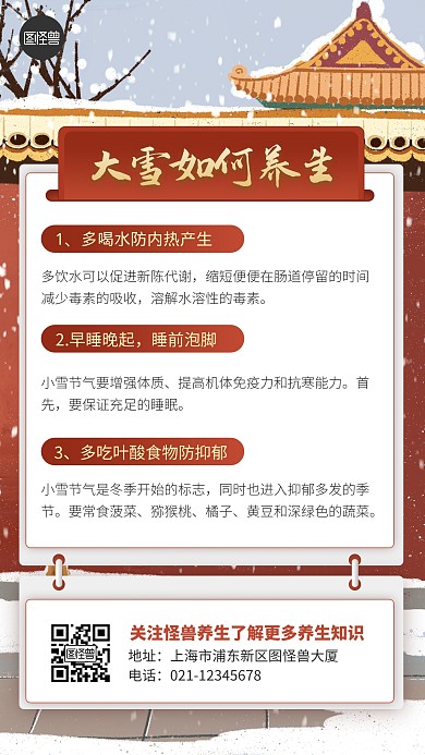 大雪节日养生攻略简约扁平手机海报