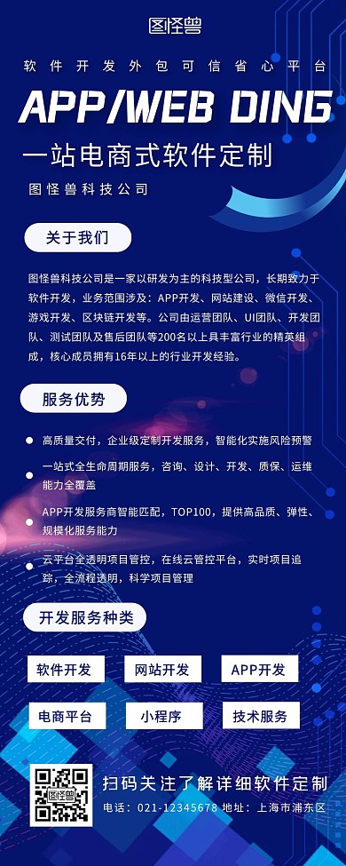 蓝色简约科技商务软件定制营销长图