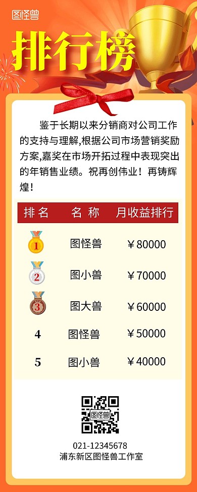 排名榜简约红色营销长图海报