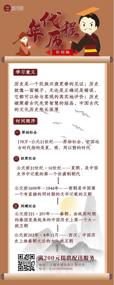 古风简约棕色文艺历史年代时间轴营销长图