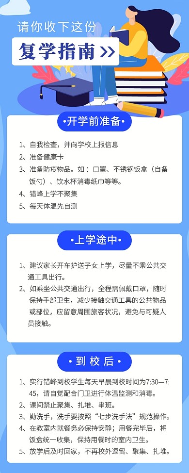 复学卡通彩色指南长图海报