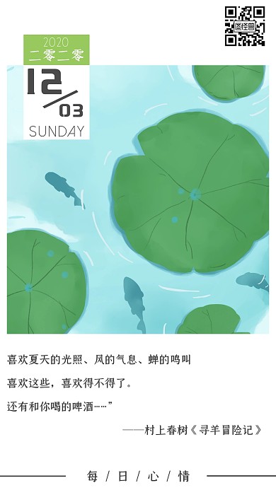 夏天荷叶池塘简约大气日签