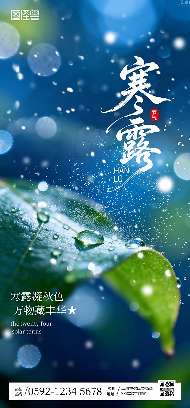 中国风二十四节气露珠寒露节气海报