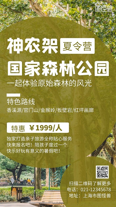 神农架夏令营绿色简约大气几何宣传海报