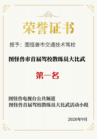 驾校教练奖励荣誉证书创意证书