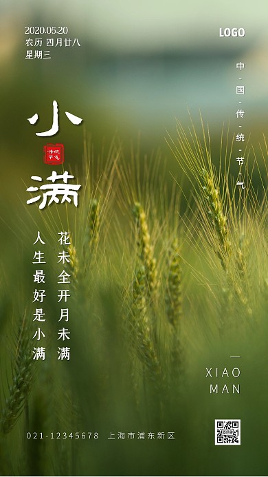 创意简约小满传统节气手机海报