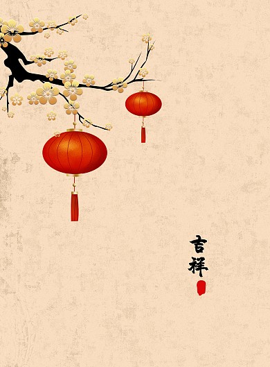 图怪兽原创元素古风树叶灯笼吉祥装饰画
