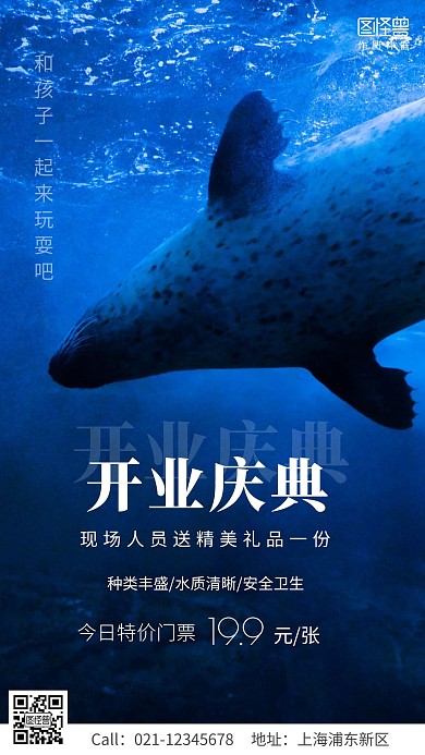 摄影海报开业庆现场海报蓝色简约风手机海报