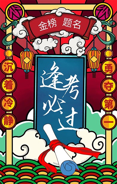 复古风逢考必过高考海报