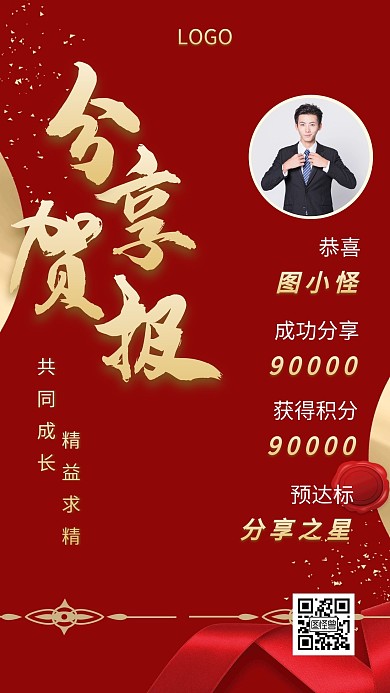 企业战报喜报个人战绩红金手机海报
