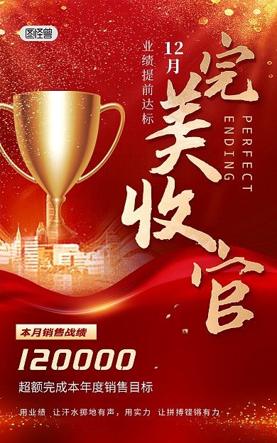 原创喜报表彰月底收官红金大气竖版海报