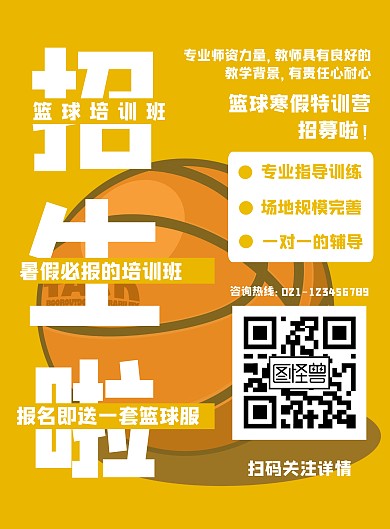 简约篮球培训班创意招生宣传海报	