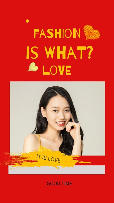 红底黄字大写英文简约微笑女孩女装相册