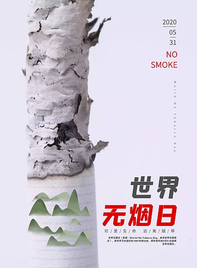 世界无烟草日白色简洁戒公益海报