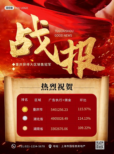 销售战报红色质感大气印刷海报