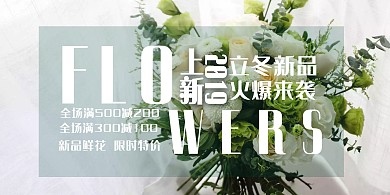 鲜花简约风格立冬促销横版海报