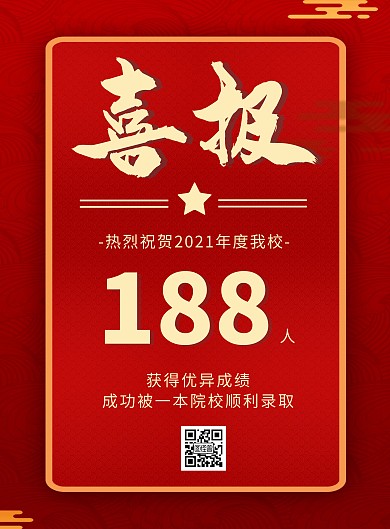 简约大气创意中国风红色高考喜报海报