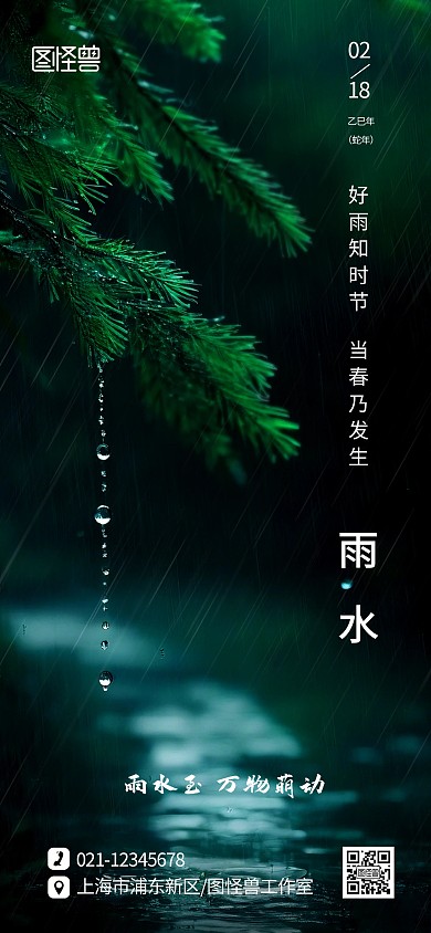 质感创意二十四节气雨水借势宣传海报