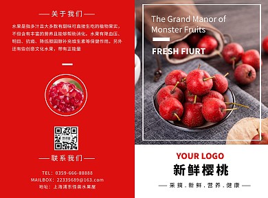 简约红色健康水果宣传折页