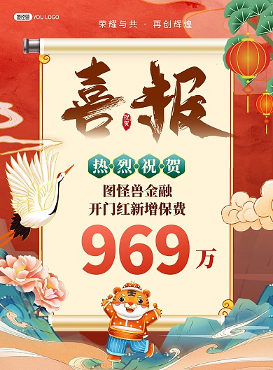 虎年开门红喜报销售排行榜红色印刷海报