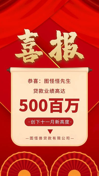 创意红色大气贷款公司销售喜报手机海报