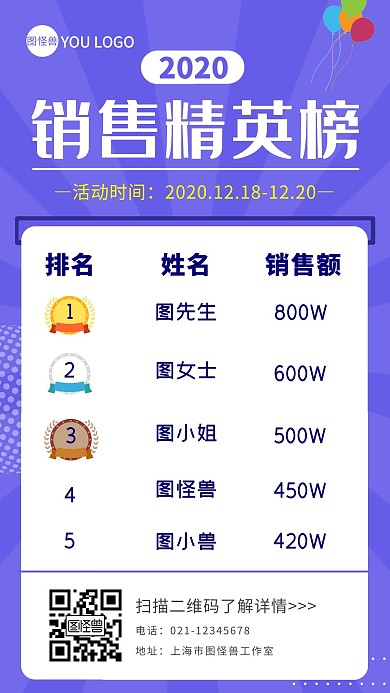 月度销售精英榜优秀员工大气手机海报