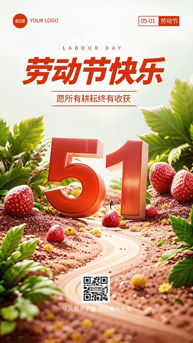 五一劳动节问候祝福宣传AIGC手机海报