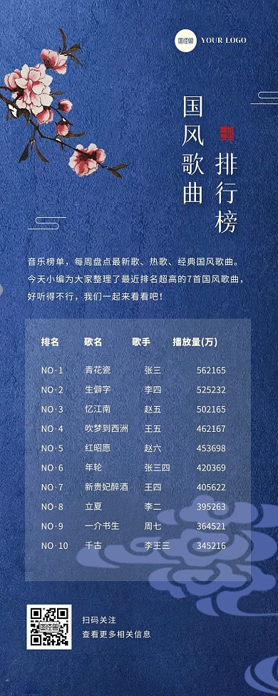 古风中国风歌曲播放排行榜宣传营销长图