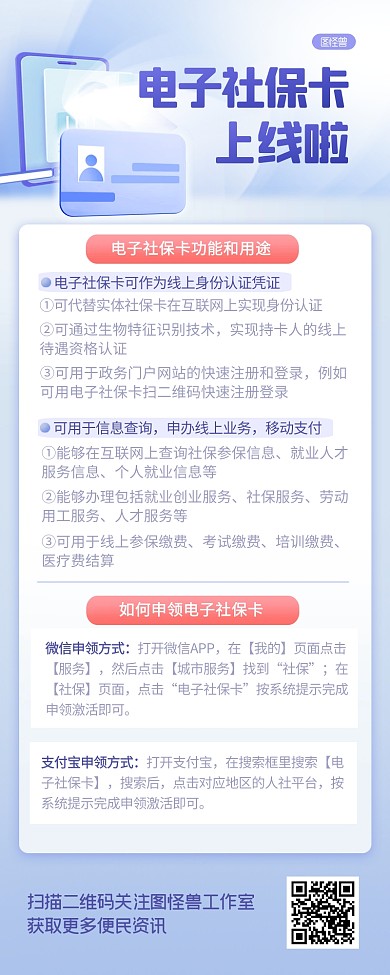 电子社保卡科普宣传社会民生新媒体营销长图
