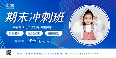 蓝色商务简约期末冲刺班招生横版海报