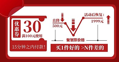 红色简约促销宣传价格曲线横版海报