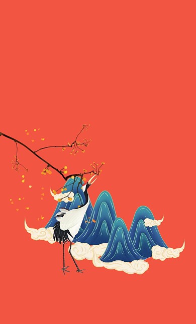 国潮风仙鹤国潮风红色通用红包