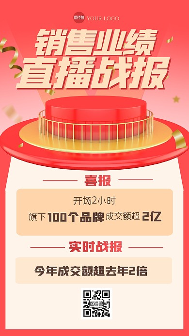 红色大气直播战报3D海报