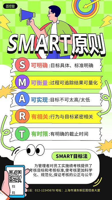科普用图SMART原则简约描边风手机海报