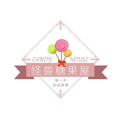 粉色卡通棒棒糖糖果屋头像logo